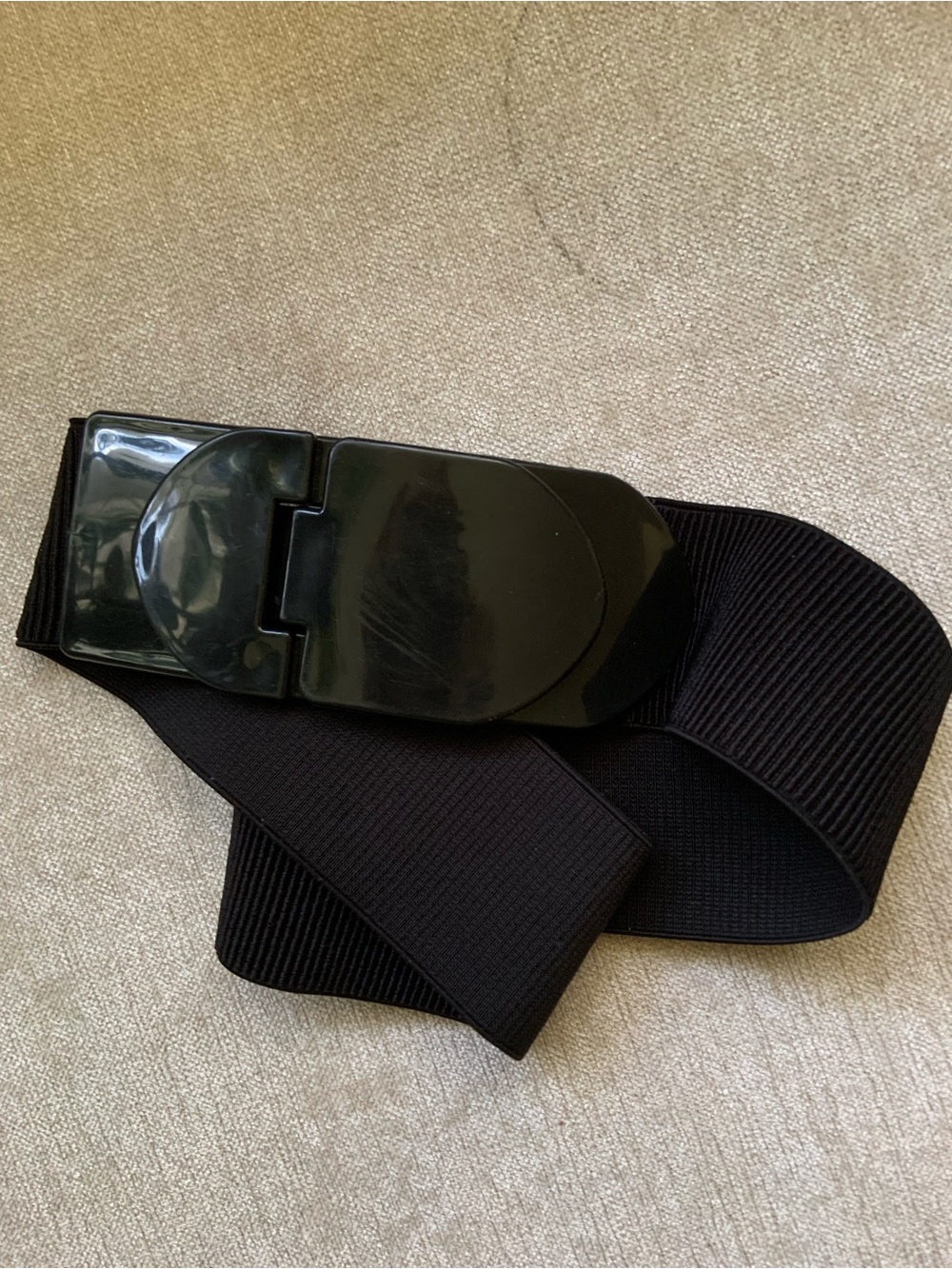 Splash Wide Black Elastic Belt with Glossy Buckle